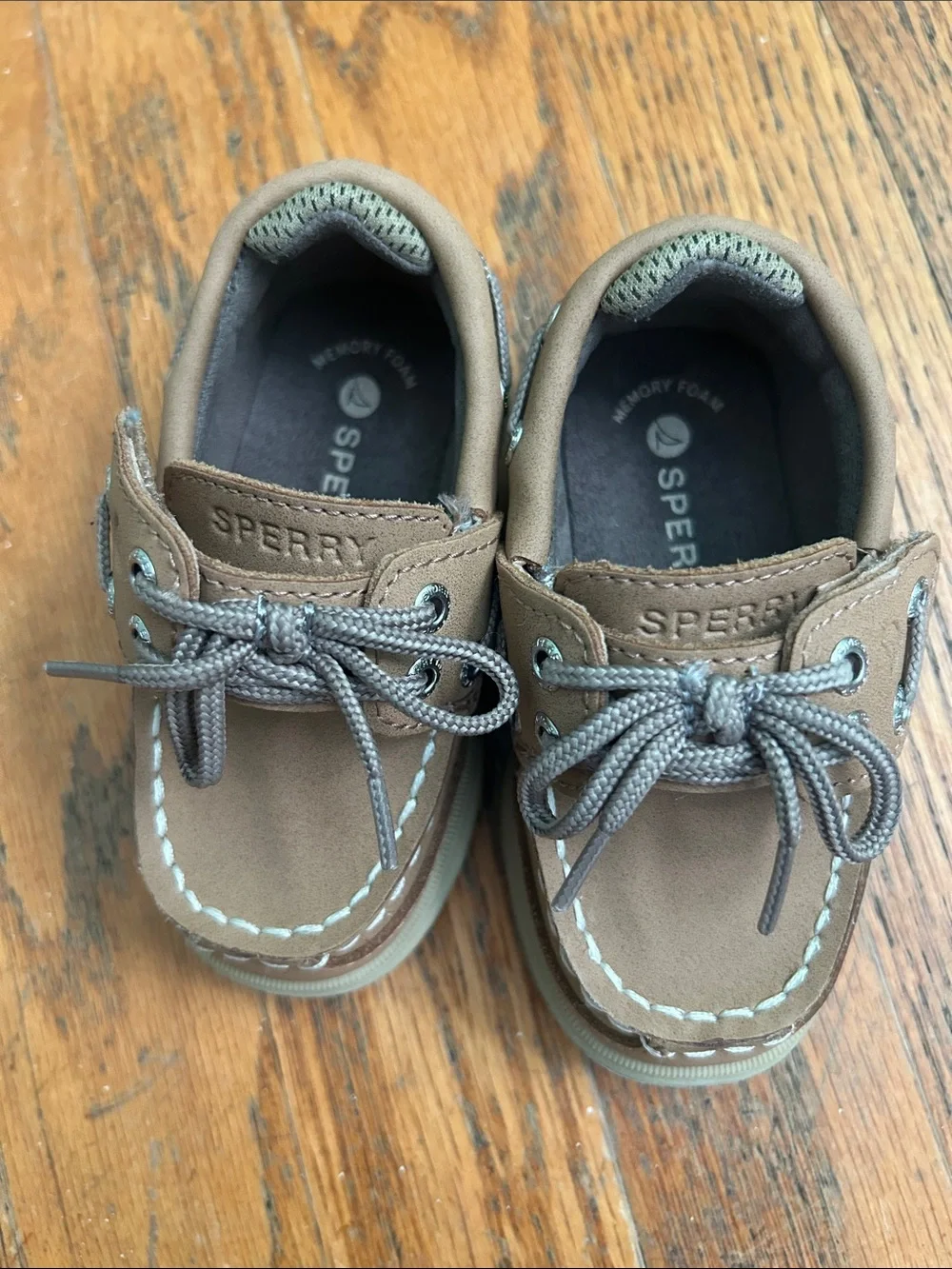 Sperry Kids Brown Moccasin Boat Shoes with Gray Laces